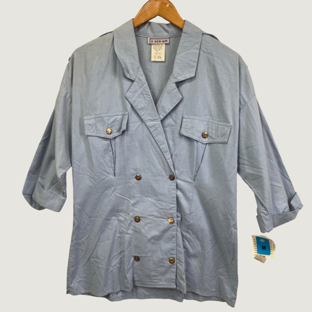 Cabrais Double Breasted Shirt Medium Blue Vintage Safari Utility Aesthetic